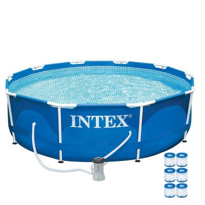 Intex 10' x 30" Metal Frame Set Swimming Pool with 330 GPH Pump & 6 Pack Filters 