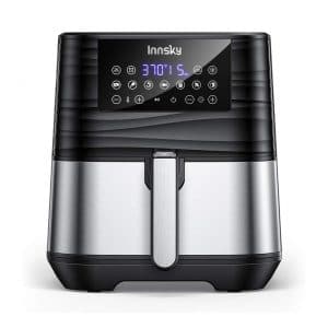Innsky Electric Stainless steel 5.8 QT Air Fryer XL with 7 Cooking Presets (32 Recipes)