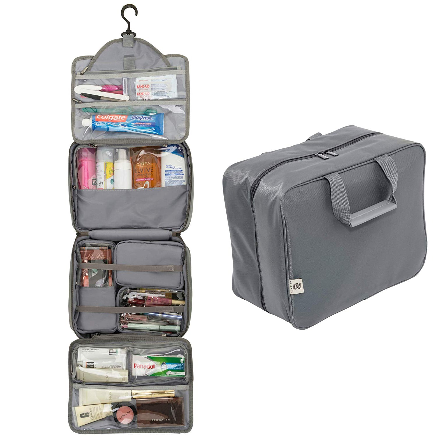 hanging travel toiletry bag nearby