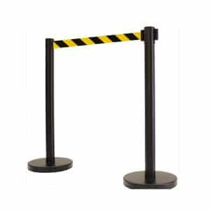 VIP Crowd Control 1308 Black Post, 14 in. Flat Base and Retractable Belt Stanchion