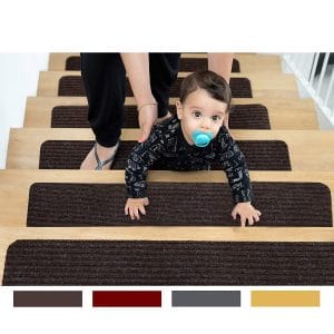 EdenProducts Set of 15 Patent Non-Slip Carpet Stair Treads, 8" X 30", Brown