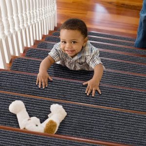 TreadSafe Non-Slip Carpet Stair Treads for Elders Kids and Dogs (Gray)