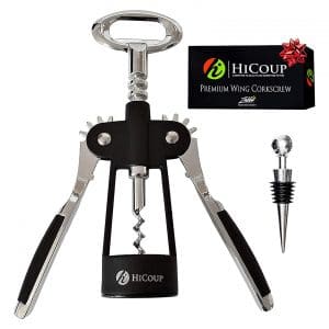 HiCoup Bottle Opener and Wine Corkscrew- Wing Cork Screw Grip (Matte Black and Chrome)